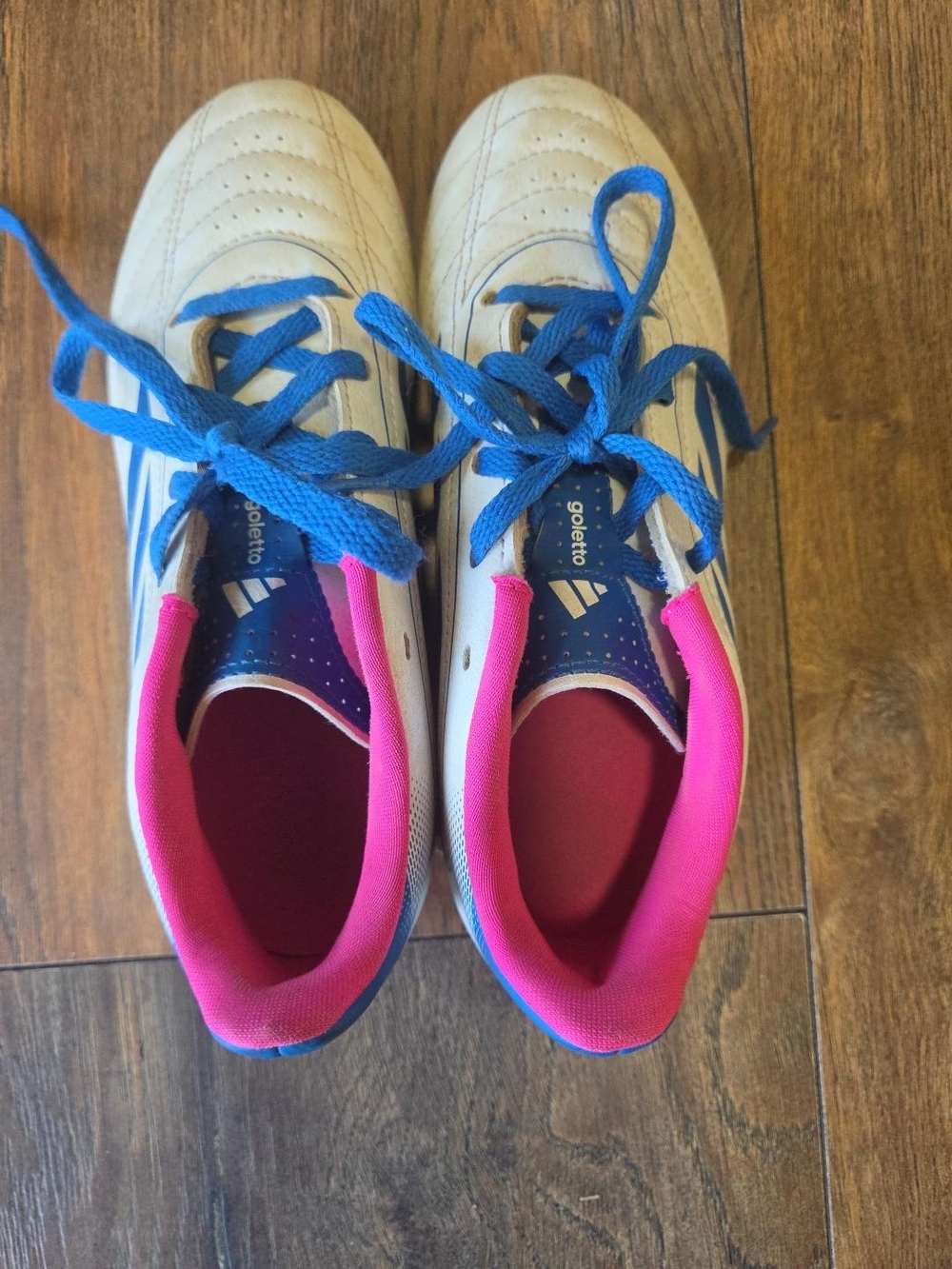 Adidas Goletto Kids Soccer Cleats Size 3 White Blue Pink Lace Up